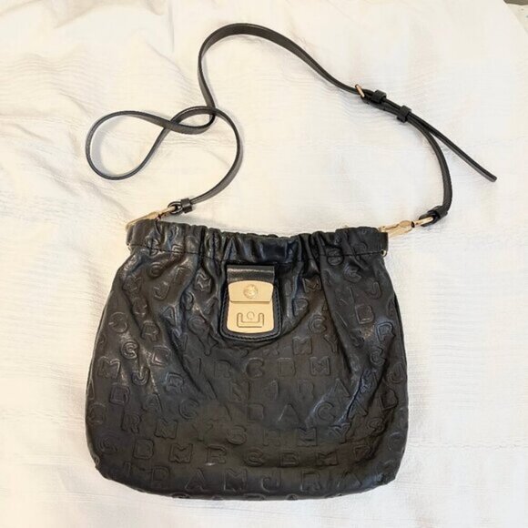 Marc by Marc Jacobs Leather Dreamy Letter Embossed Crossbody Bag Black - Picture 1 of 15